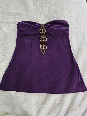 "L8TER" Ruched Sweetheart Neckline, Wood Embellished, Sleeveless Top In Purple